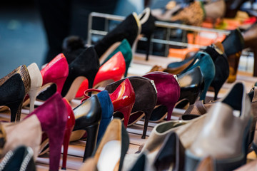 Different shoes in a market in Milan