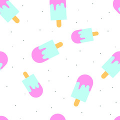 seamless pattern of pastel pink and blue ice cream on a stick popsicle