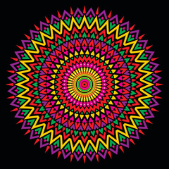 Abstract mandala graphic design decorative elements isolated on black color background for ancient geometric concepts