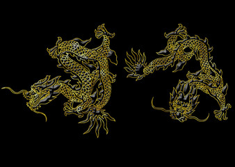 asian dragon 3d pattern with gold