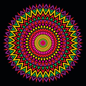 Abstract mandala graphic design decorative elements isolated on black color background for ancient geometric concepts