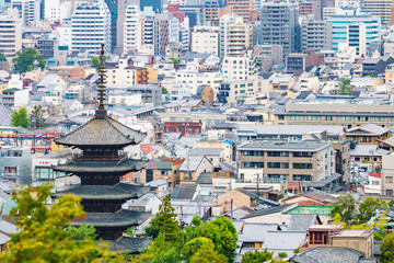 Hokanji temple Yasaka Tower "Five-storied Pagoda" and cityscape of Kyoto