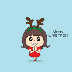 Cute character girl with santa costume. Christmas background. Christmas Greeting Card. Vector illustration.