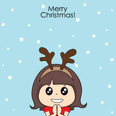 Cute character girl with santa costume. Christmas background. Christmas Greeting Card. Vector illustration.