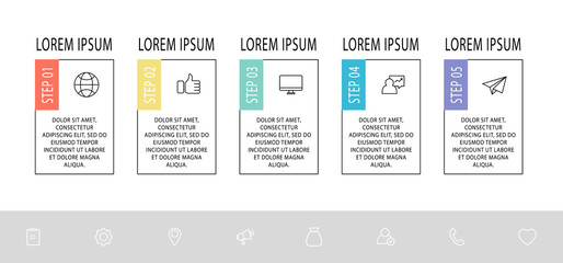 Vector infographic flat template. Rectangles for five diagrams, graph, flowchart, timeline, marketing, presentation. Business concept with 5 labels