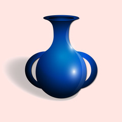 Blue vase. 3d icon. Two handles.