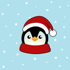 Penguin. Christmas background. Christmas Greeting Card. Vector illustration.