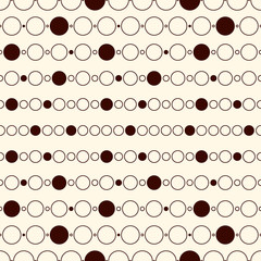Outline seamless pattern with horizontal lines and circles. Strings of beads motif. Minimalist geometric background.