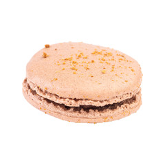 Single Macaroon Cookie. Detailed Close Up Studio Shoo Isolated on White Background