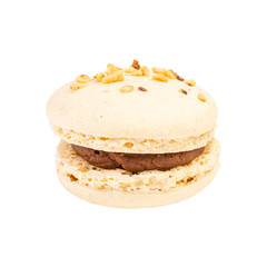 Single Macaroon Cookie. Detailed Close Up Studio Shoo Isolated on White Background