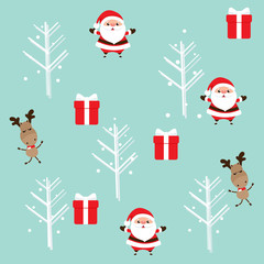 Christmas Greeting Card with Christmas Santa Claus and reindeer. Vector illustration.