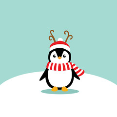 Penguin. Christmas background. Christmas Greeting Card. Vector illustration.