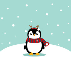 Penguin. Christmas background. Christmas Greeting Card. Vector illustration.