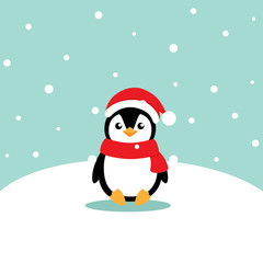 Penguin. Christmas background. Christmas Greeting Card. Vector illustration.