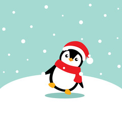 Penguin. Christmas background. Christmas Greeting Card. Vector illustration.