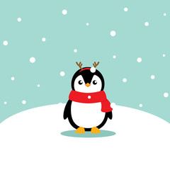 Penguin. Christmas background. Christmas Greeting Card. Vector illustration.