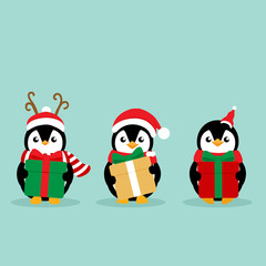 Penguin. Christmas background. Christmas Greeting Card. Vector illustration.