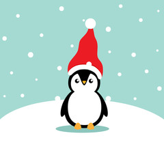 Penguin. Christmas background. Christmas Greeting Card. Vector illustration.