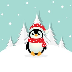 Penguin. Christmas background. Christmas Greeting Card. Vector illustration.