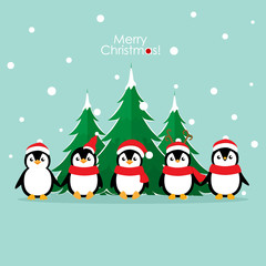 Penguin. Christmas background. Christmas Greeting Card. Vector illustration.