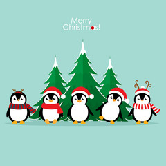 Penguin. Christmas background. Christmas Greeting Card. Vector illustration.