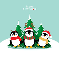 Penguin. Christmas background. Christmas Greeting Card. Vector illustration.