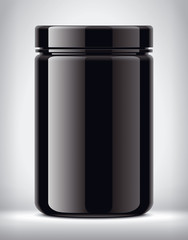 Plastic jar on background. Glossy surface