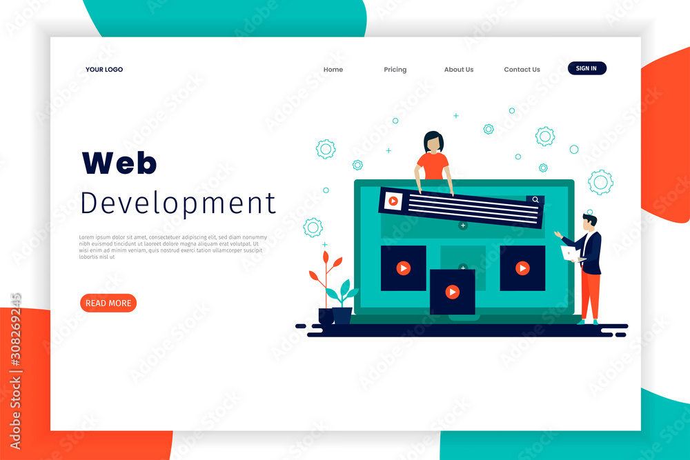 Canvas Prints website development landing page templates with people who work together. the design can be used for