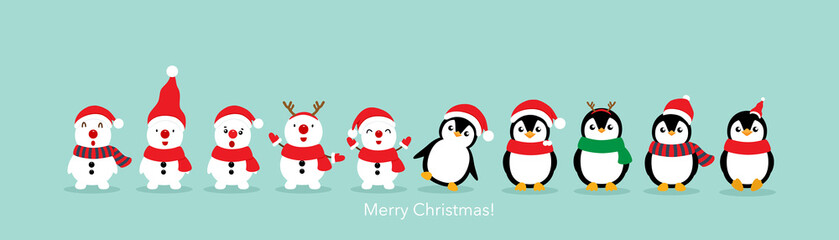 Penguin. Christmas background. Christmas Greeting Card. Vector illustration.