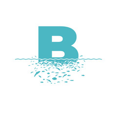 Letter B with the effect of destruction. Dispersion. Fishes