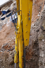 part of modern yellow excavator machines