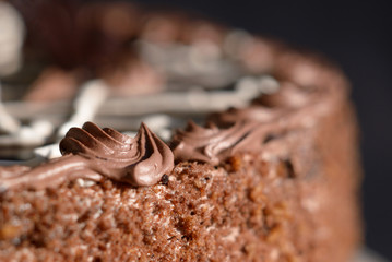 Festive chocolate cake closeup. Shallow depth of field
