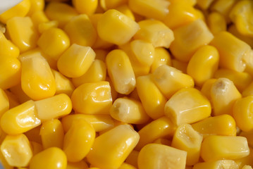 Canned corn in a jar closeup. Shallow depth of field