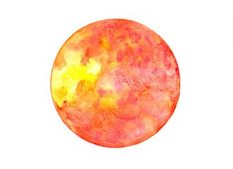 Watercolor isolated planet Mars. Multicolor abstract round background.