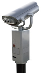 Coin-operated binoculars on white background