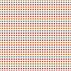 Seamless pattern with bright colors repeated squares. Horizontal dashed lines abstract background. Mosaic wallpaper.