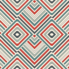 Wicker seamless pattern with geometric ornament. Pastel colors background with overlapping stripes. Fish scale motif.