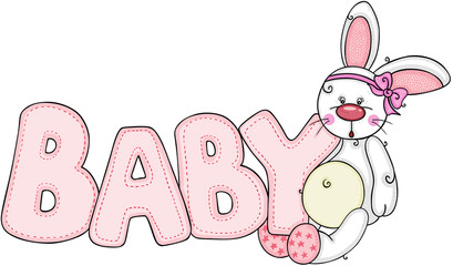 Cute little bunny with word baby of pink