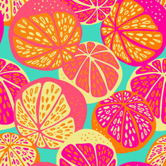 Fototapeta na wymiar Modern seamless stylized design with citrus in pop-art style. Can be used for printing on paper, packaging, decorations, cards, textiles. 