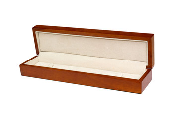 Open wooden box for jewelry isolated on a white background