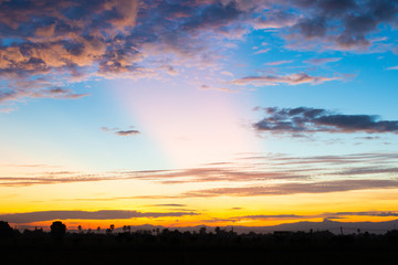 Beautiful twilight sky with cloud and colorful sunset nature abstract  background