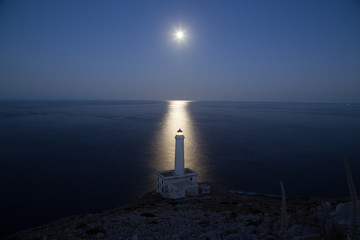 Lighthouse Punta Palascia in the moonlight