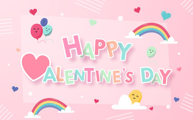 Postcard banner Happy Valentines Day with decoration on pink background, Happy Valentines Day