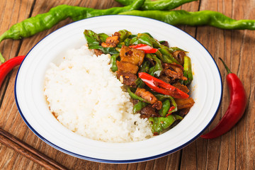 Twice-cooked pork，Stir fried pork with rice