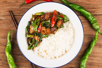Twice-cooked pork，Stir fried pork with rice
