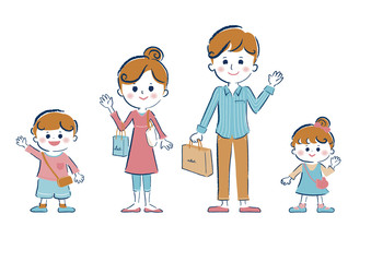 人物、ライフスタイル・生活、生活、家族、ファミリー、ベクター素材、４色、笑顔、微笑み、微笑む、幸せ