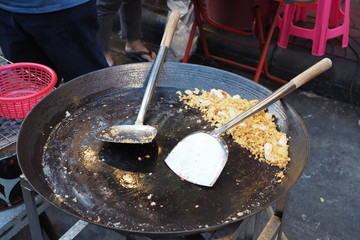 Professional Chef Cooks. street food.