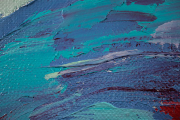 Fragment. Multicolored texture painting. Abstract art background. oil on canvas. Rough brushstrokes of paint. Closeup of a painting by oil and palette knife. Highly-textured, high quality details.