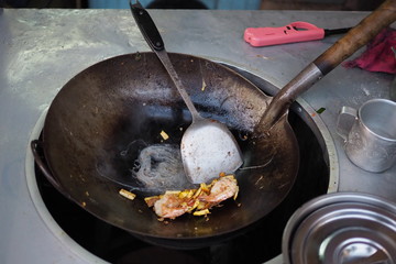 Professional Chef Cooks. street food.