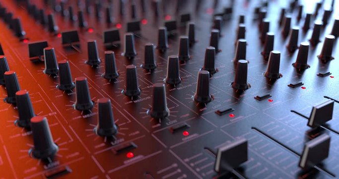 Control nobs on a sound mixing board looping animation